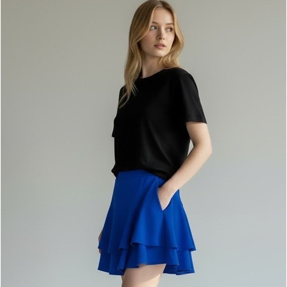 SFERA COLLECTION Womens Ruffle SKIRT Blue A-line Asymmetrical Mini Size LARGE